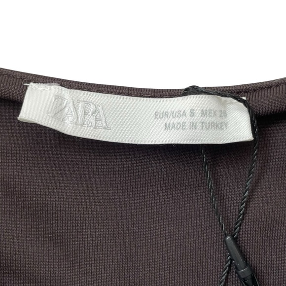 New Zara Ruched Polymide Bodysuit Brown Balletcore Sexy Layer Small Basics Top - Picture 8 of 13